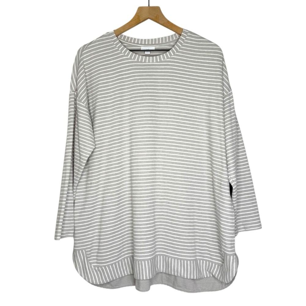 J.Jill 1X Gray White Striped Pocket Tunic Top Cotton Blend Soft Knit